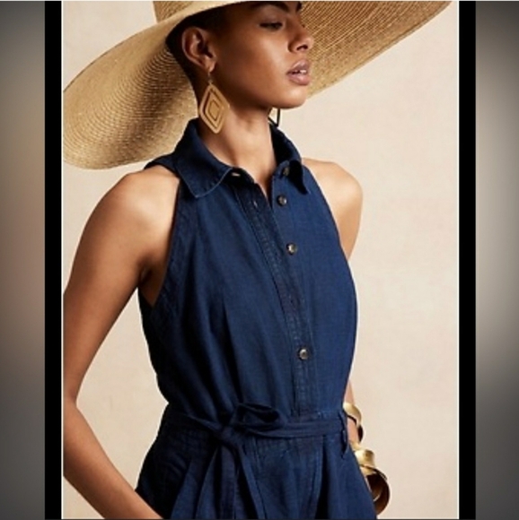 Banana Republic Denim Linen/Cotton BUTTON DOWN BERMUDA ROMPER -  size 18 - Picture 12 of 12